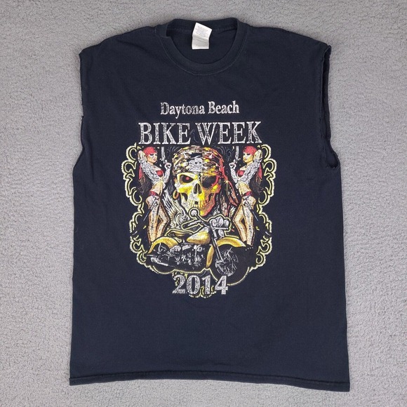 Bike Week 2014‎ T-Shirt Mens Large Black Daytona Beach Sleeveless Cut Off - Picture 1 of 12